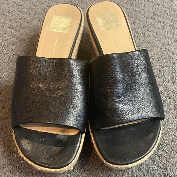 Dolce Vita Womens Layla Espadrille Wedge Sandal Black Leather Size 8 - Picture 3 of 7